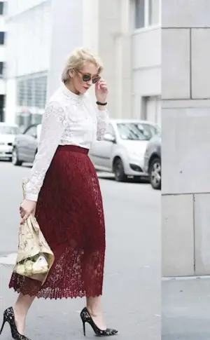 Shoes with burgundy skirt