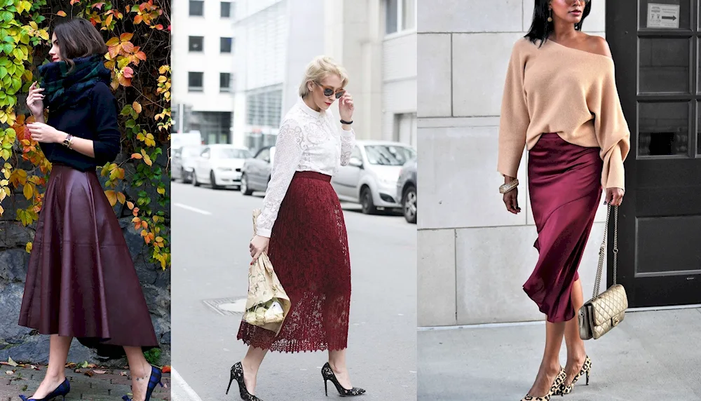 Shoes with burgundy skirt