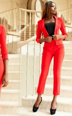 Oji red trouser suit women's 50- 52