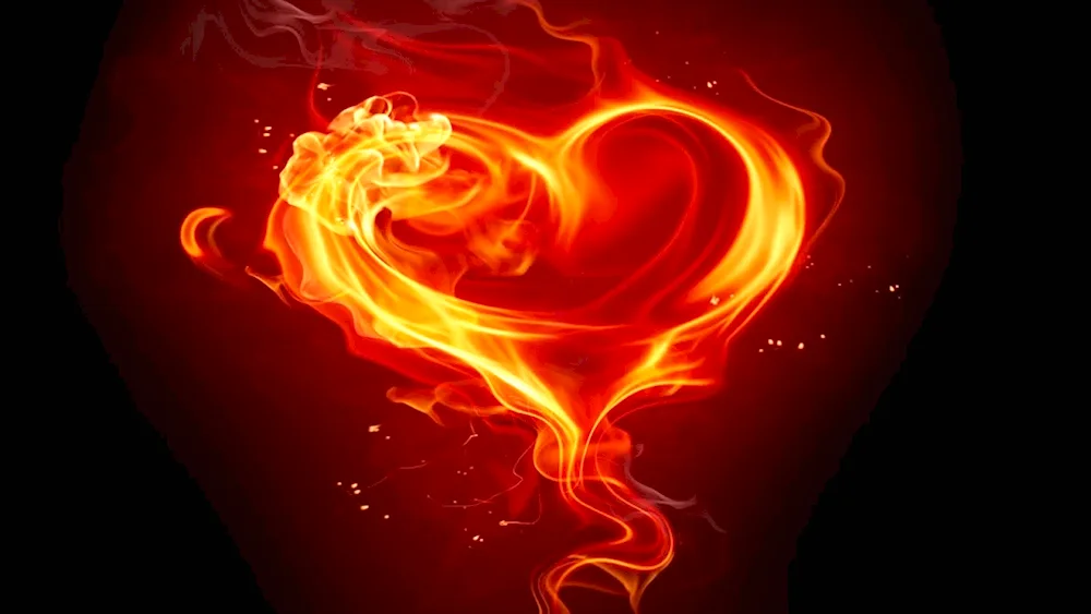 Flaming heart on black background