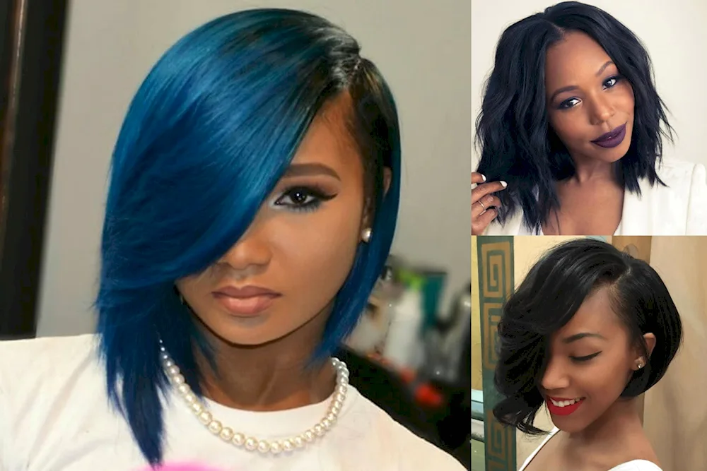 Blue colouring with blue strands on short hair