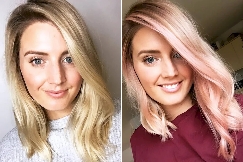Colouring with dark roots. blonde with dark roots