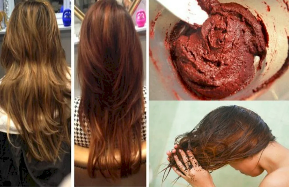 Small henna colouring on dark hair