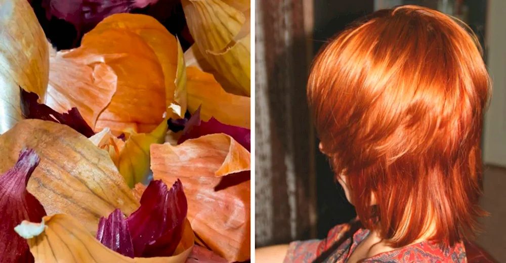 Onion husk hair colouring