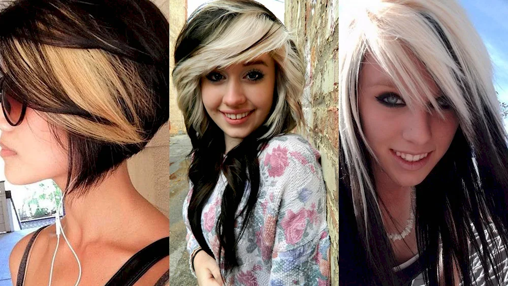 Dark hair colouring with white strands