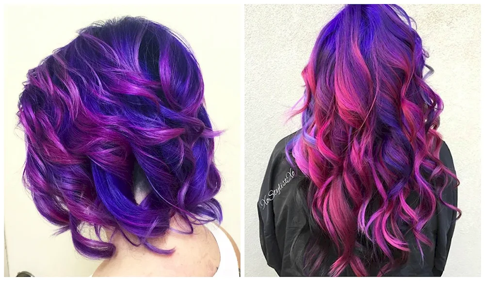 Purple strands on blonde hair