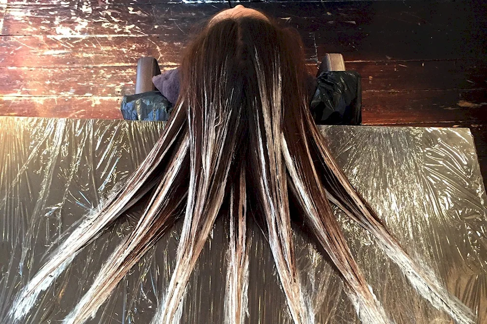 Balayage hair colouring on the ends of hair