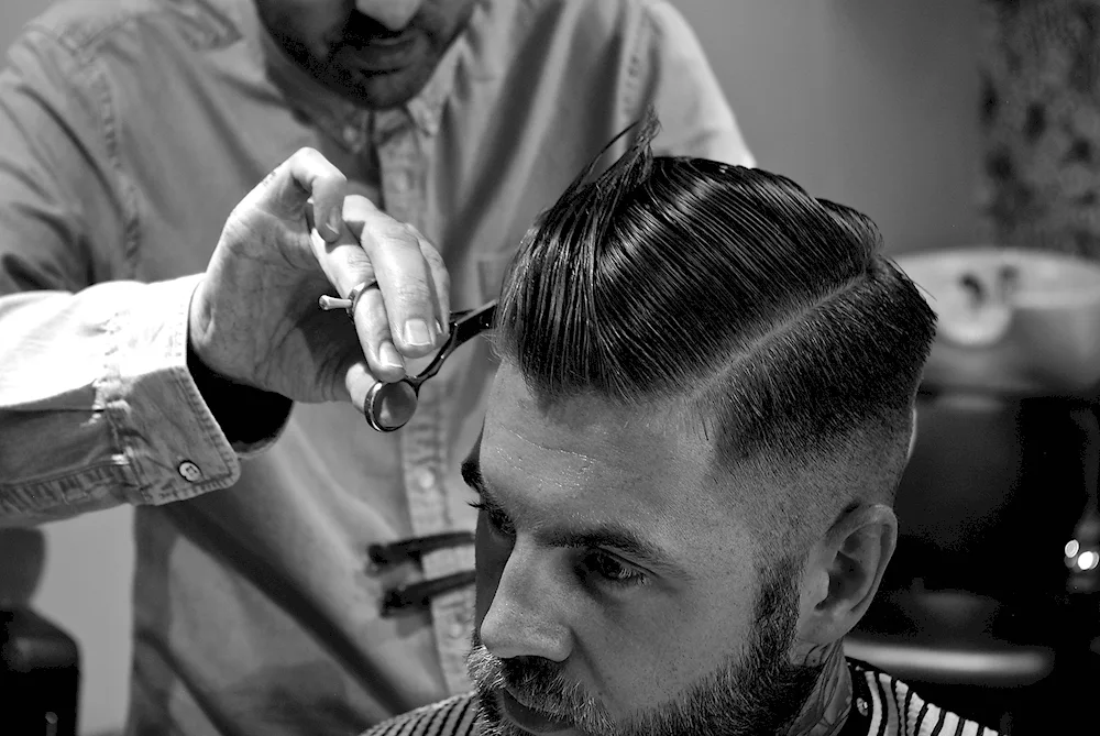 Men's barber beard and moustache haircuts