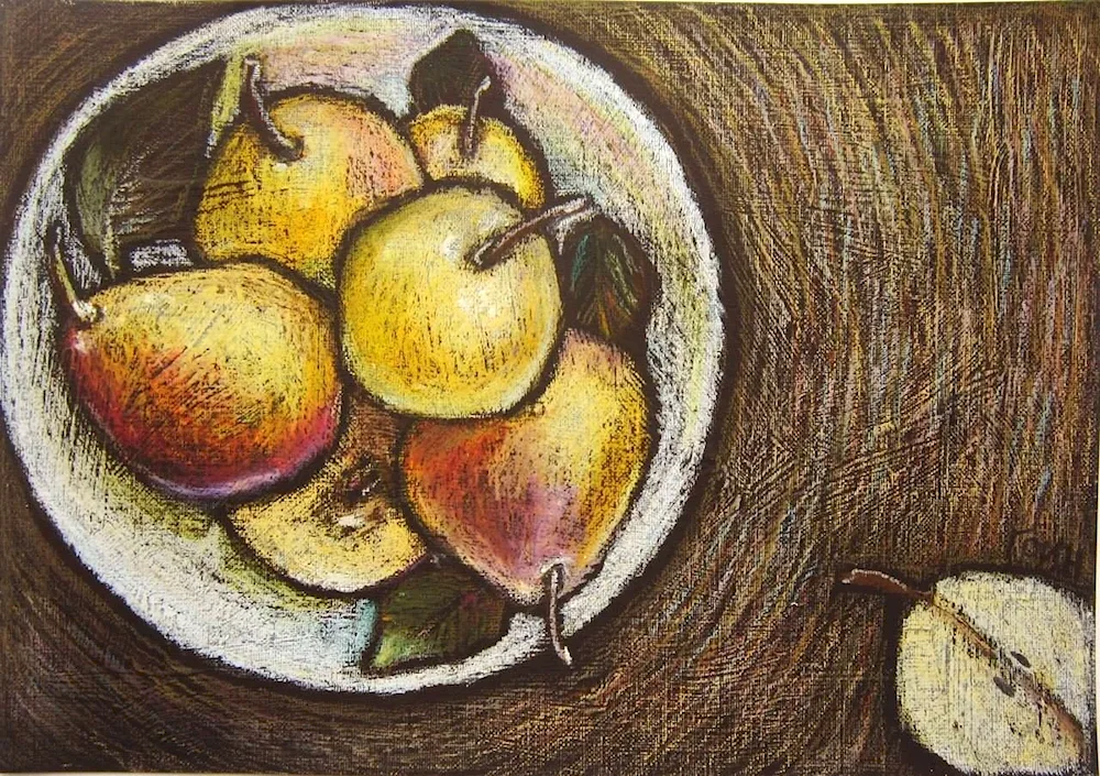 Fruit with oil pastel