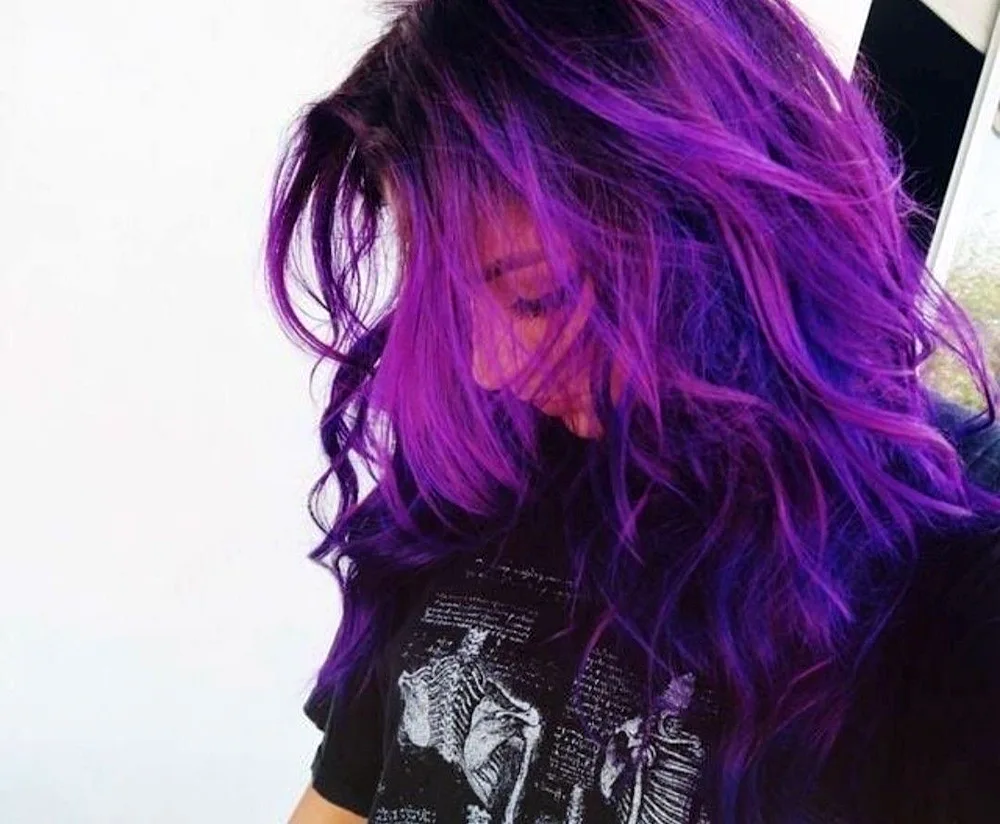 Olivia Aubrain with purple hair