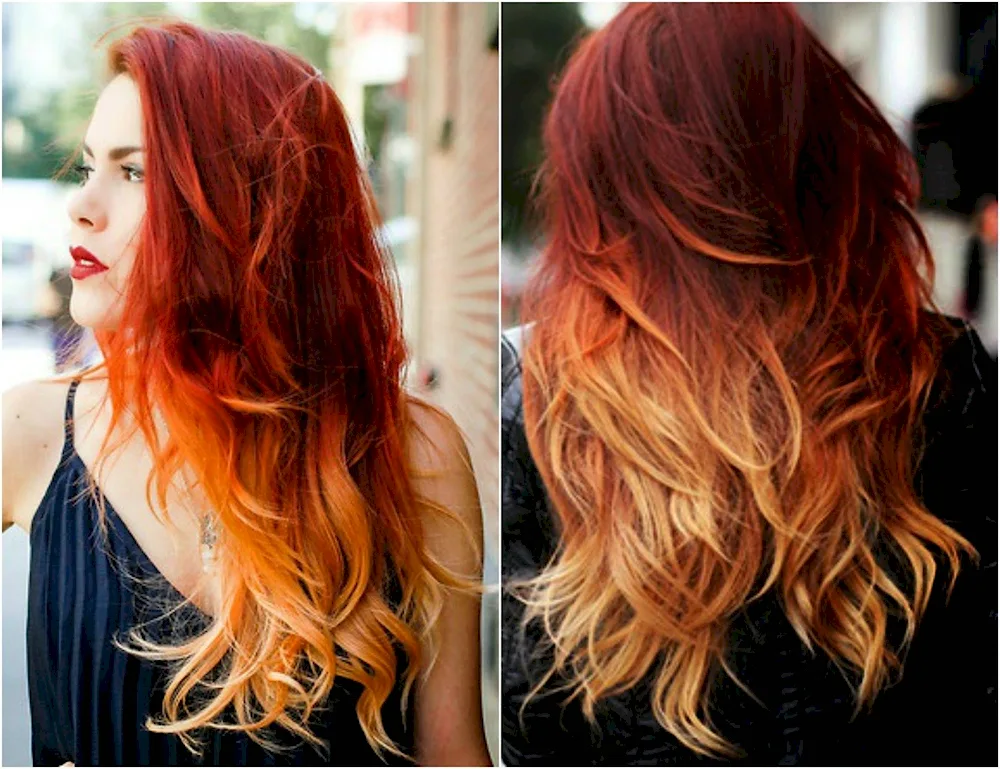 Ombré dark roots red ends