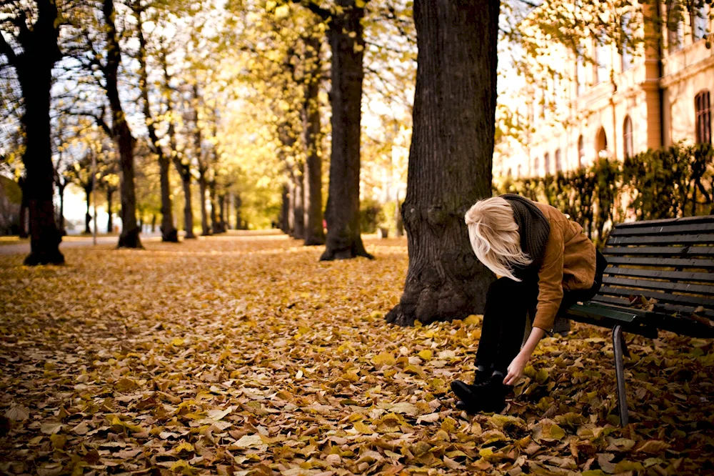 Autumn photo shoot on a bench