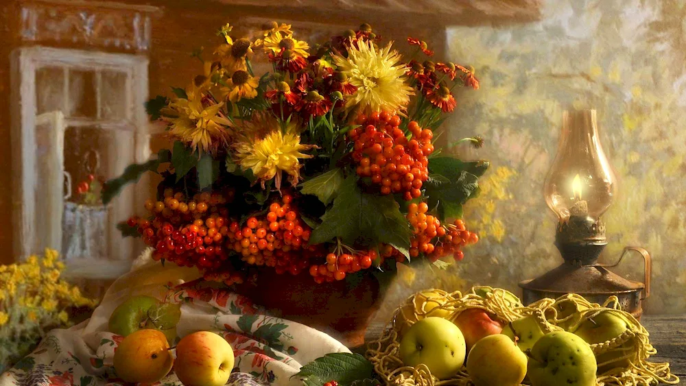 Autumn flowers and berries