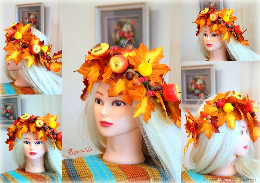 Autumn wreath on the head
