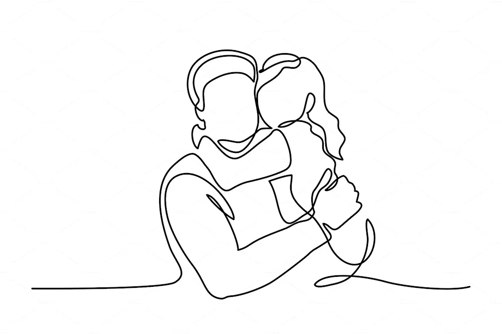 Father and child single line drawing