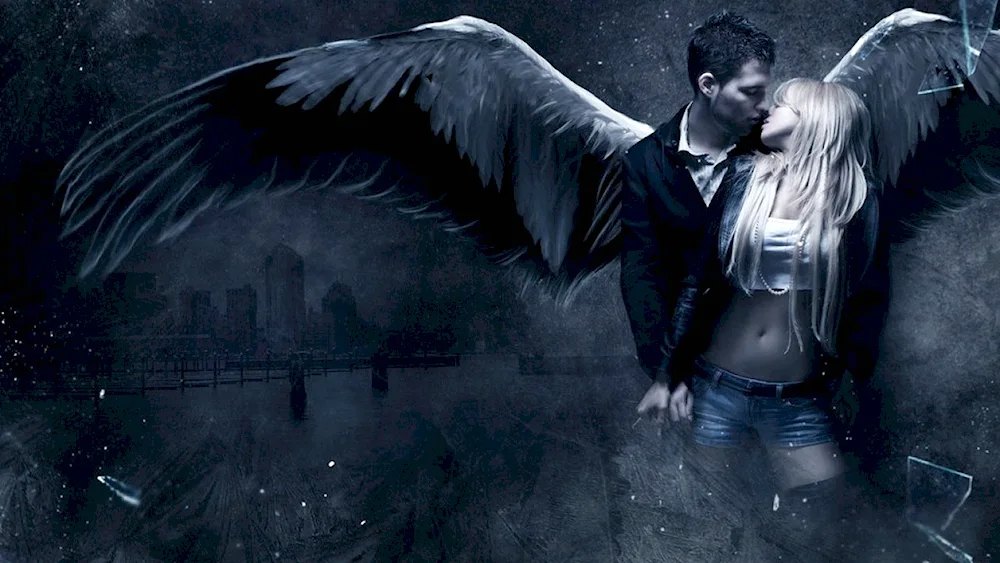 A guy and girl with wings