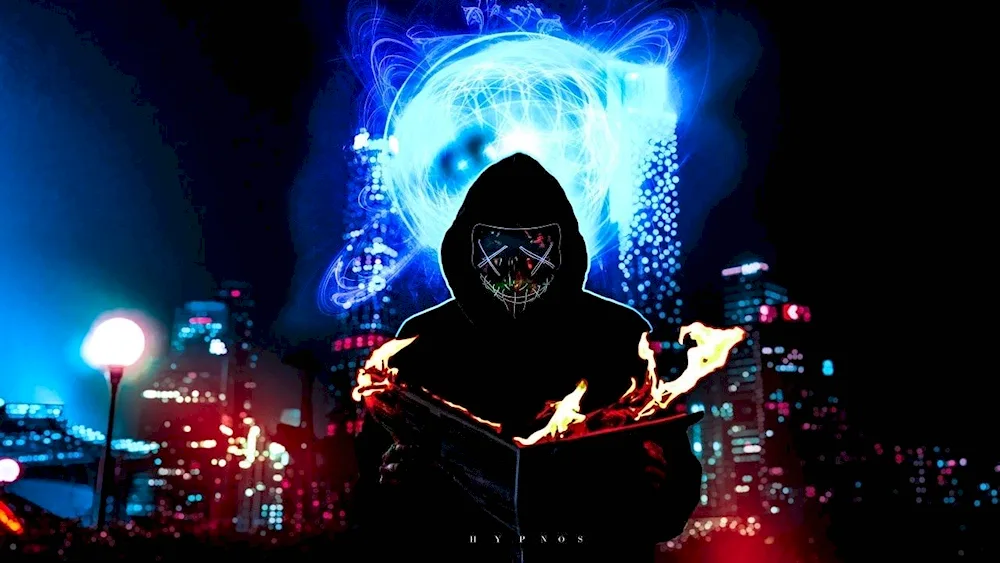 Guy Fox anonymous hooded man in a doomsday night mask