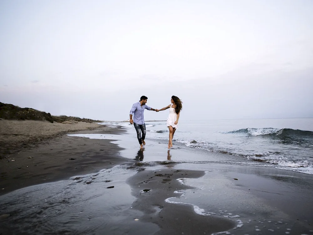 Loving couple on the background starry sky