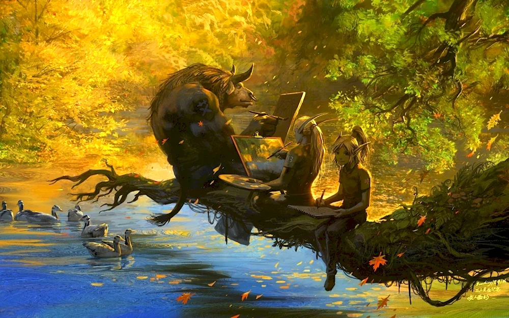 Fantasy landscape with ducks