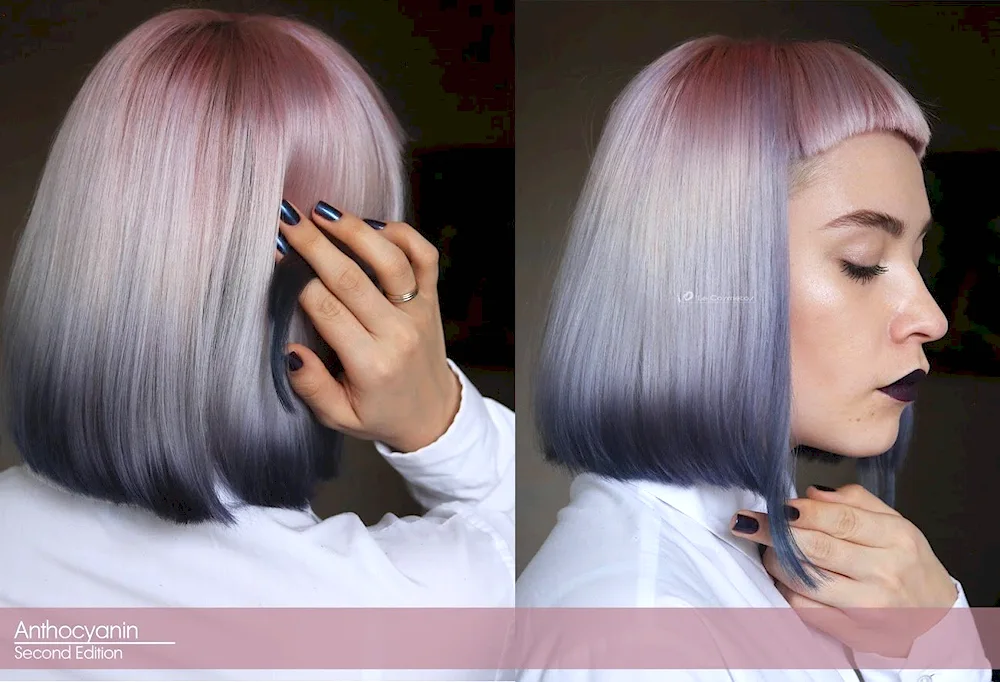 Balayage blue on dark bob hair