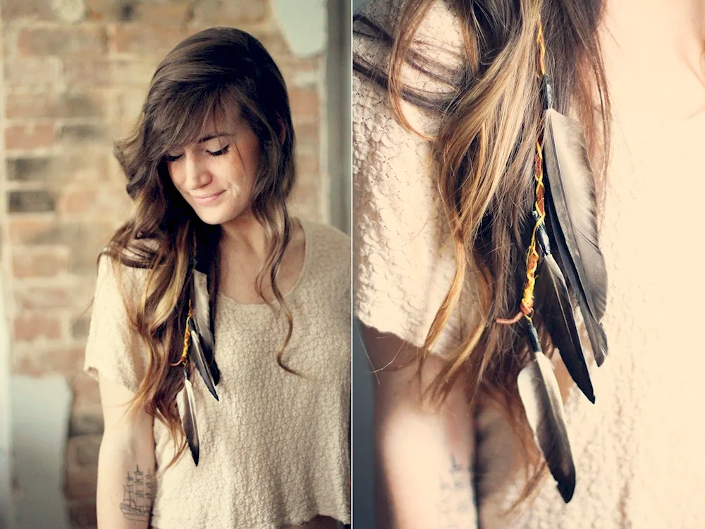 Feathers on long hair