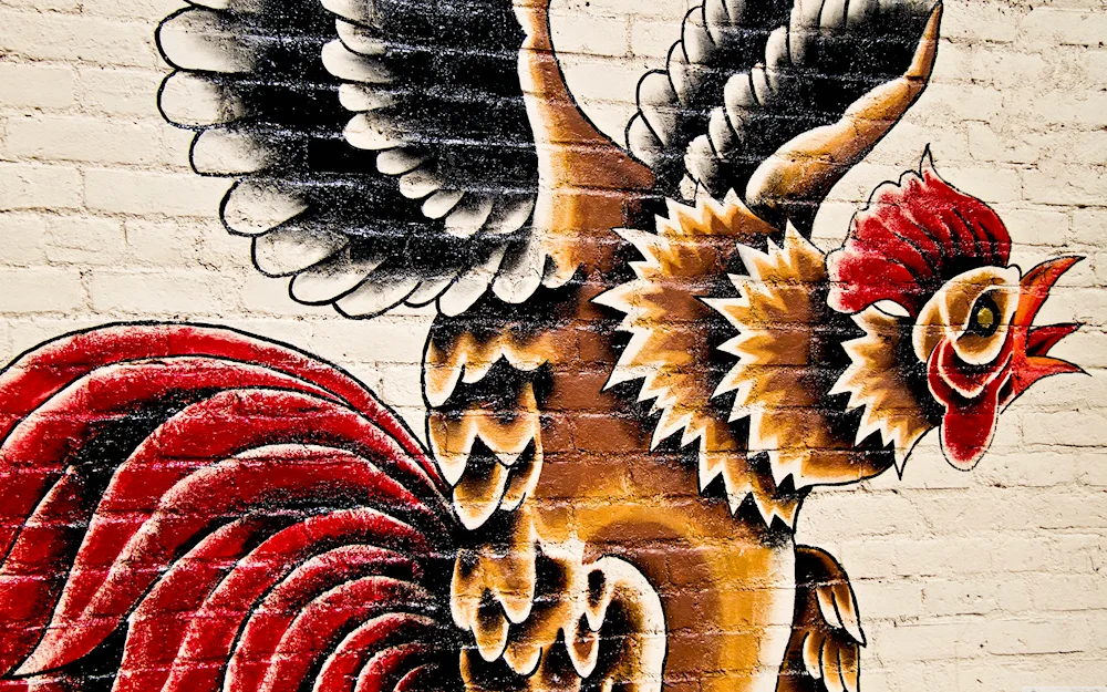Painted wooden roosters