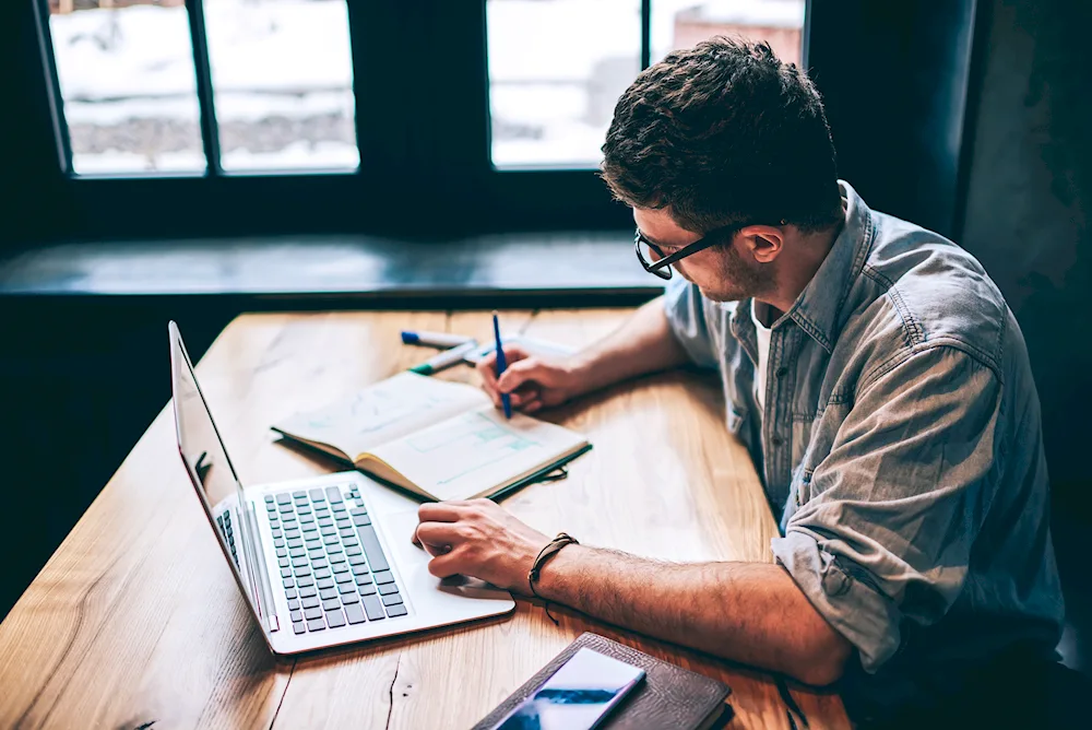 Writer at computer