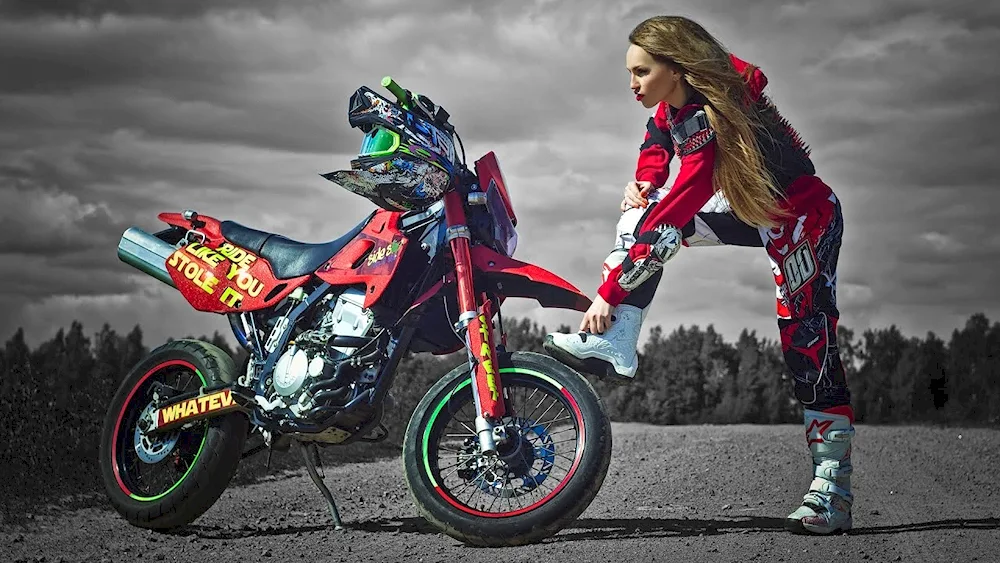 Girl on motorbike on desktop