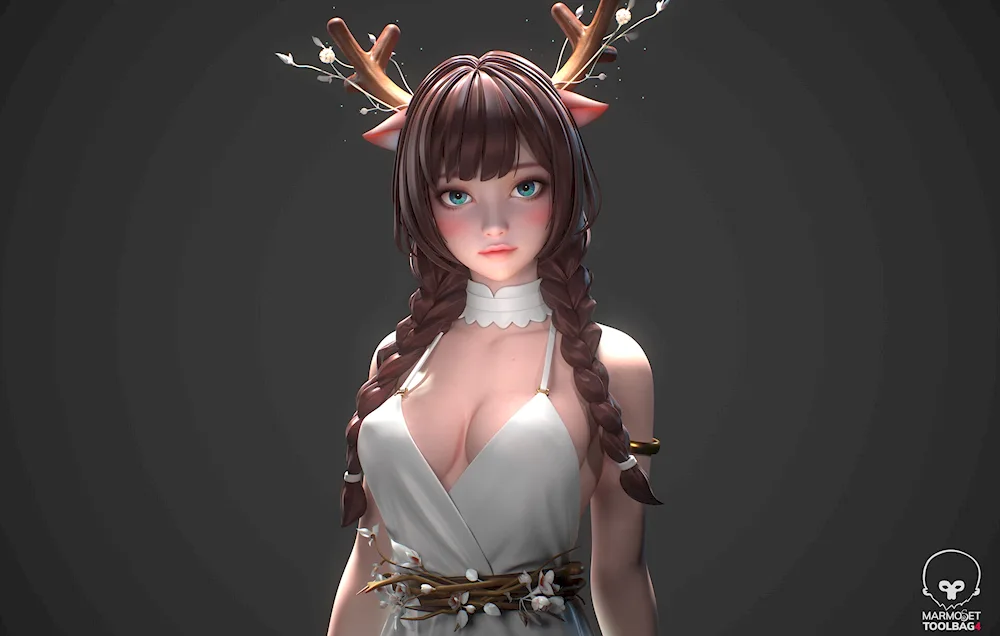 Anime girl with black hair and ears