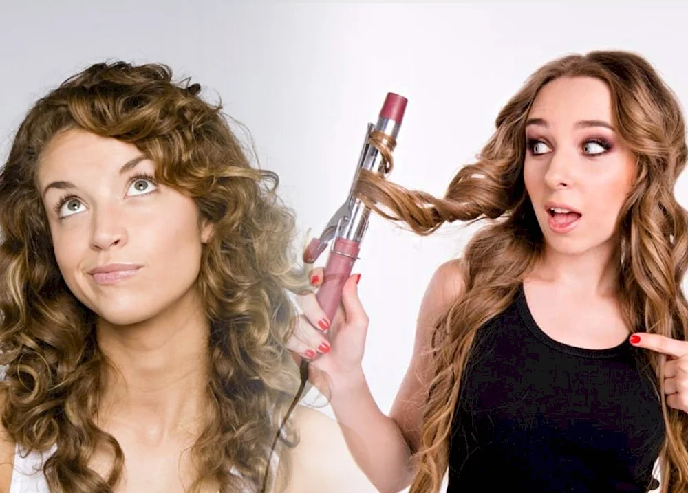 Curls on a curling iron for long hair. medium hair with a curling iron