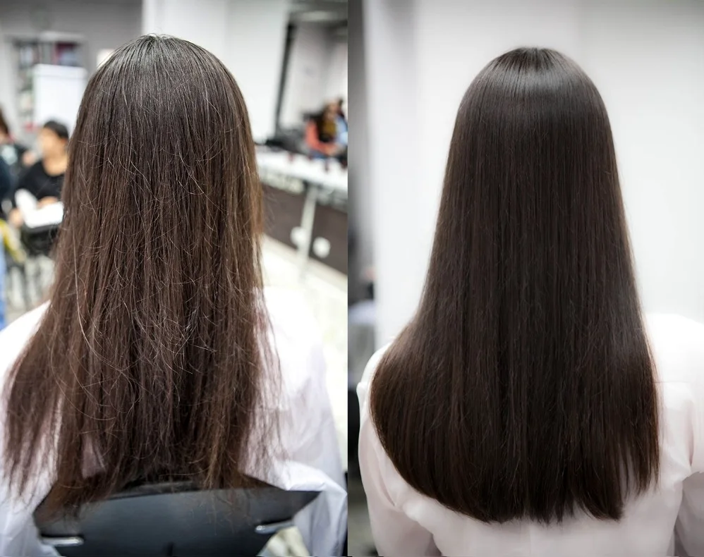 Beauty hair polishing before and after