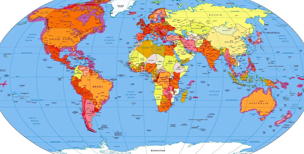 Map of the world geographical political by countries