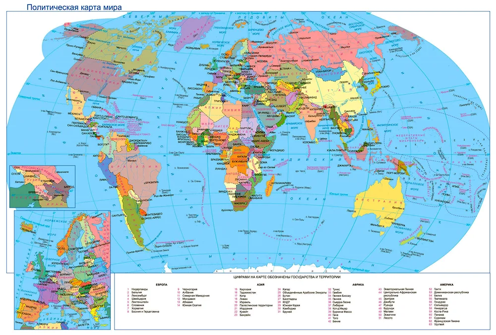 Political map of the world with borders of states for 2023