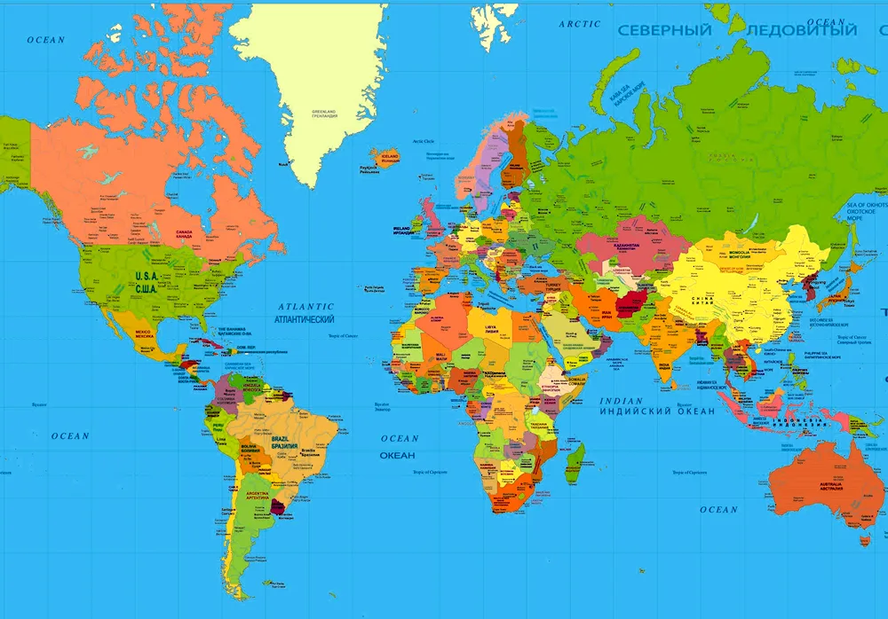 World map political and geographical large