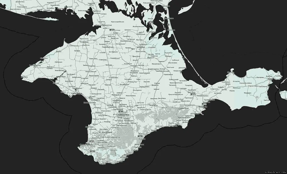 Crimean peninsula outline on contour map