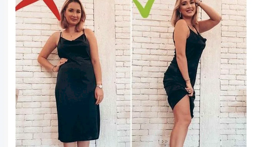 Positions for a photo shoot in a dress