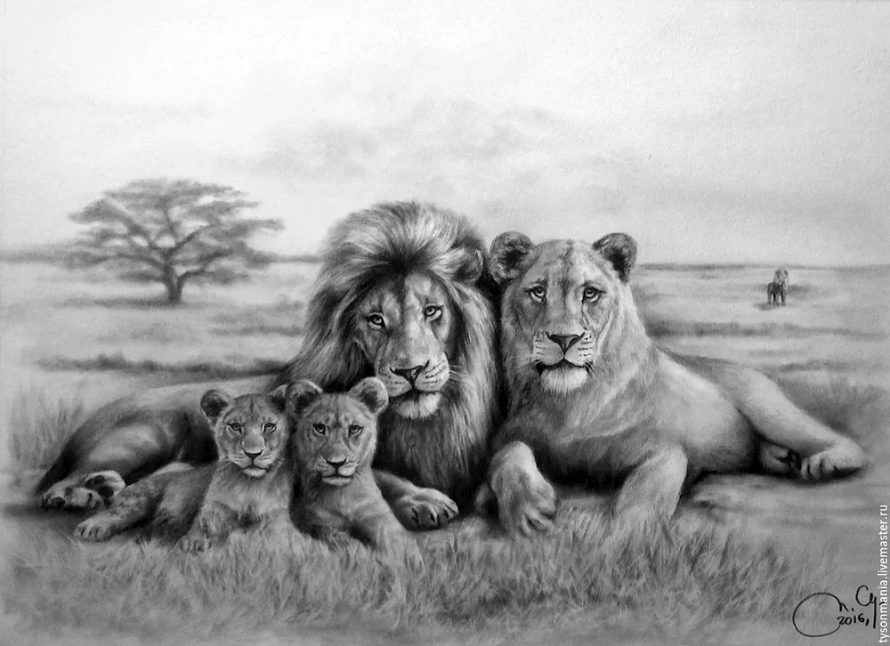 Tattoo Lion lioness and Lion cub