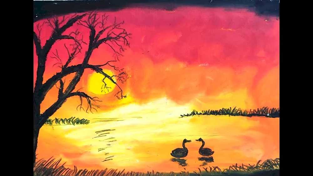 Right hemispheric drawing for kids sunset