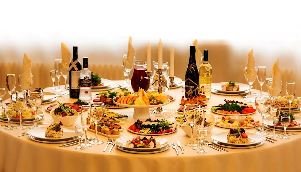 Holiday table with food