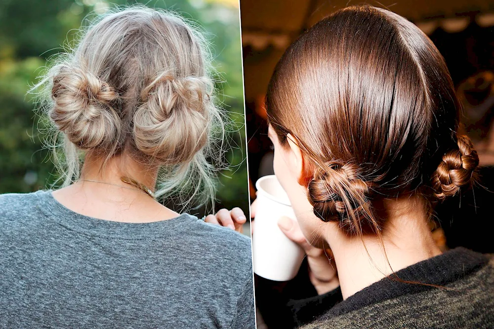 Taylor's hairstyles with two buns and loose hair