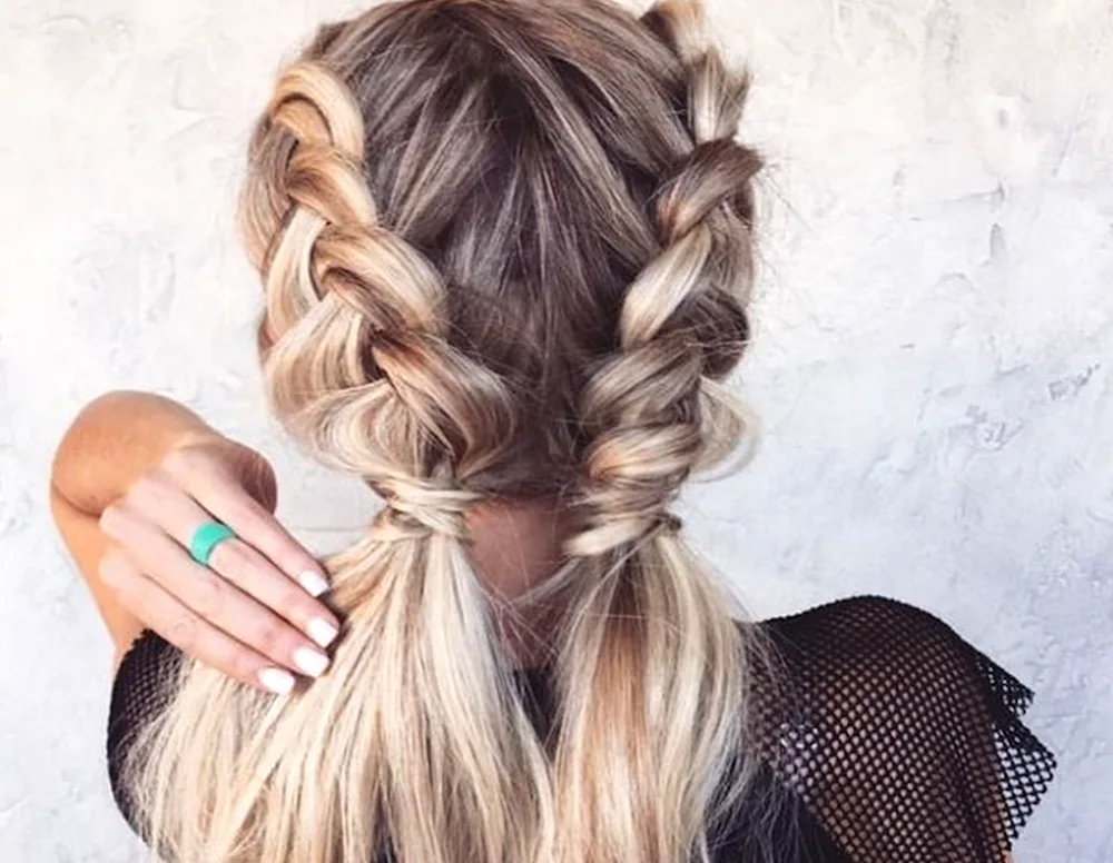 Two braids for school on long hair