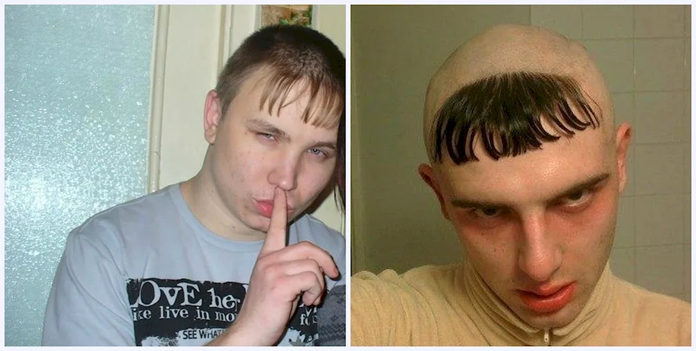 Male bald haircut with bangs