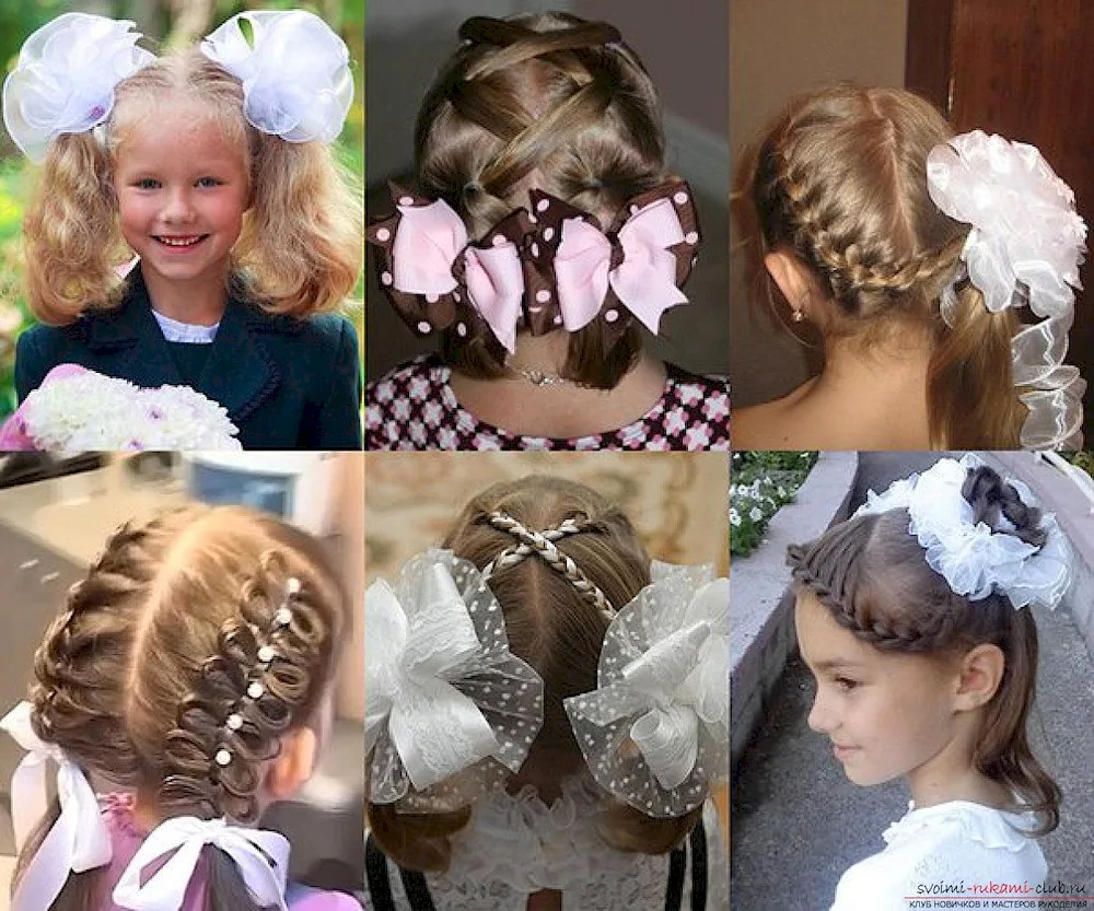 Hairstyle for September 1 for a girl with short hair with bows