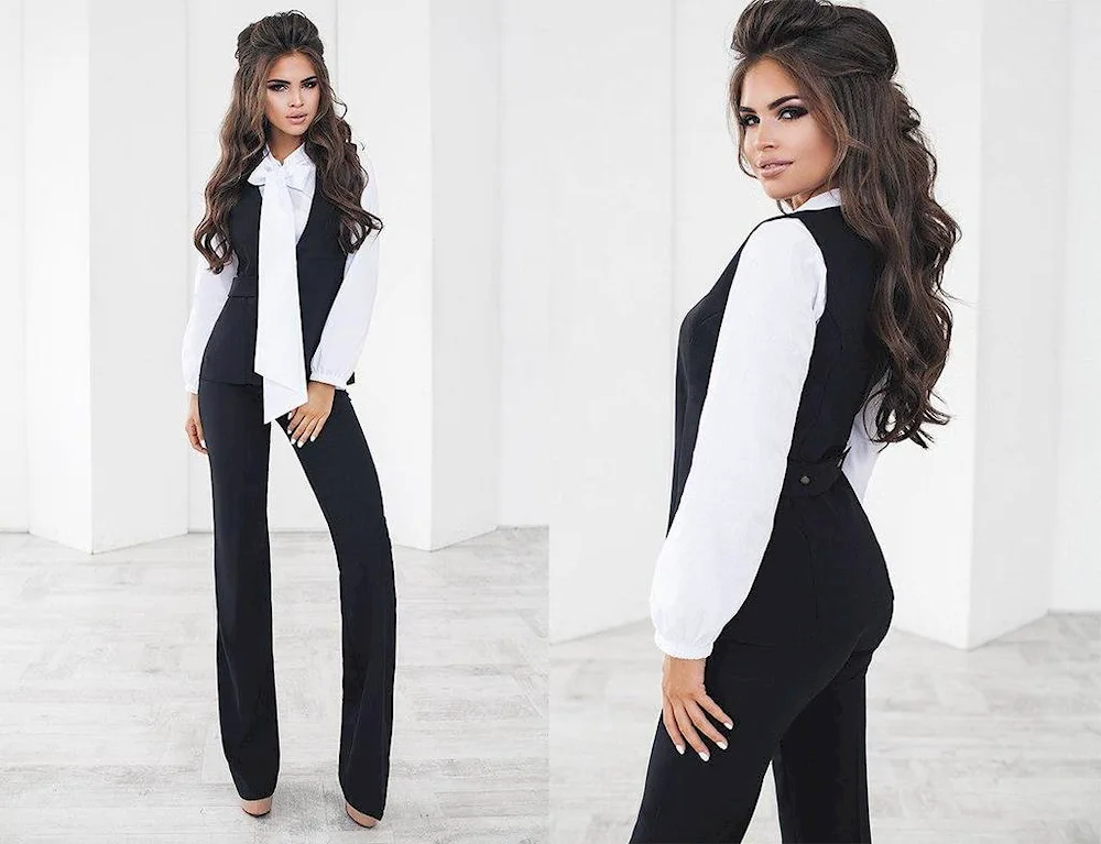 Haircut on long hair under pantsuit