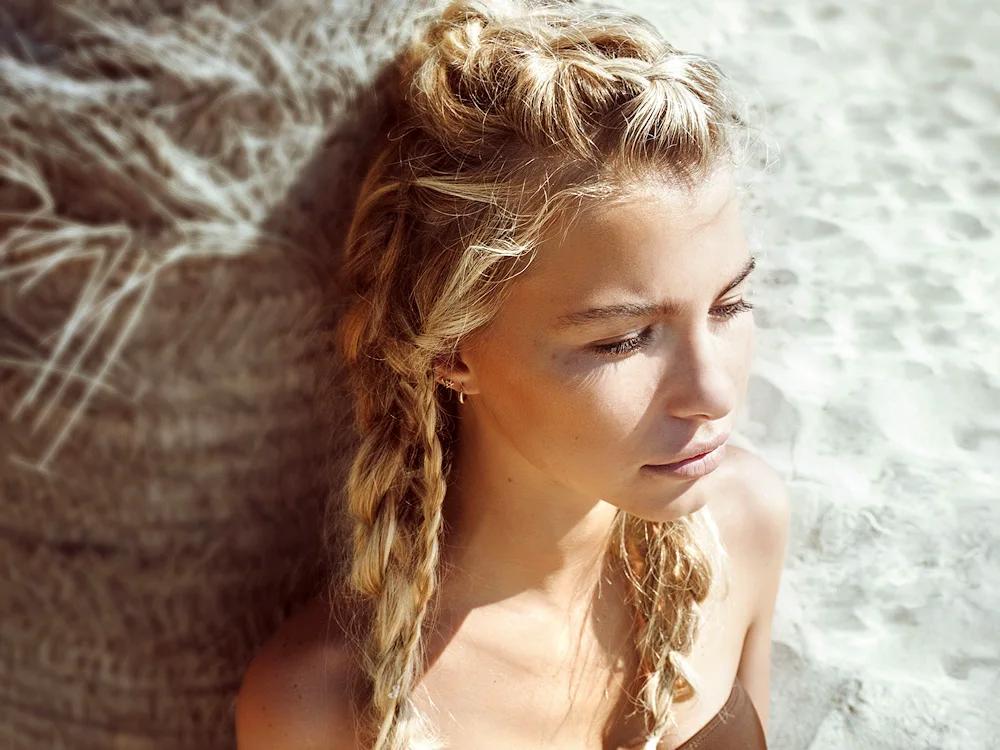 Hair on the beach with long hair