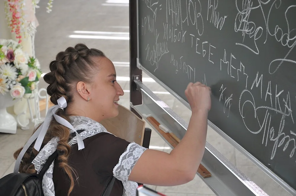 Schoolgirl with bows