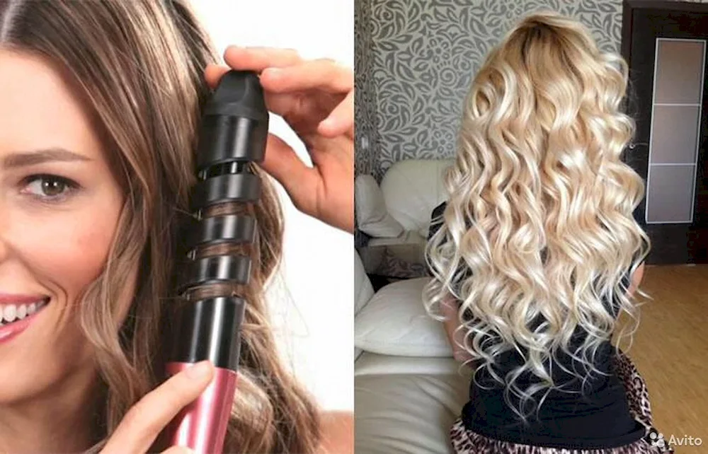 Long hair curls with iron