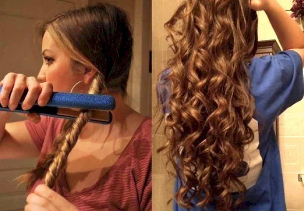 Hair curls on medium hair with a curling iron