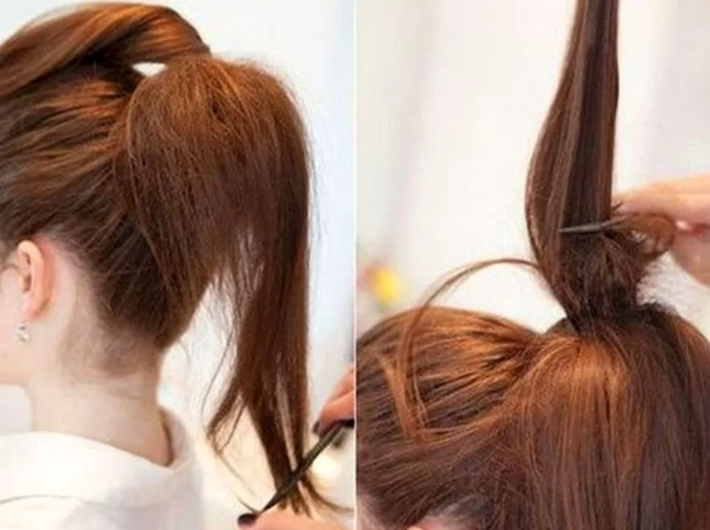 Dense hair in a ponytail