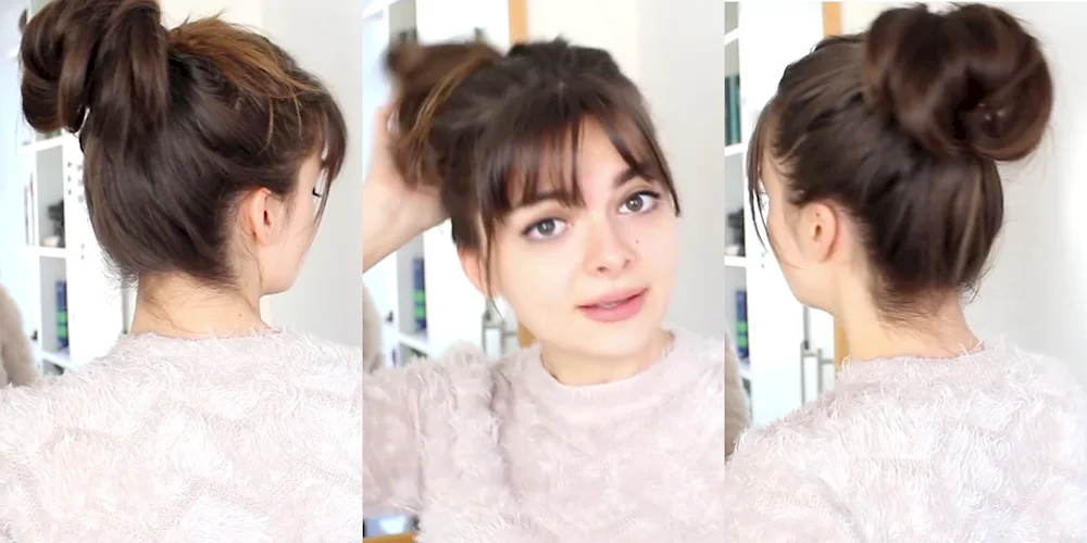 Bundle hairstyle with bangs